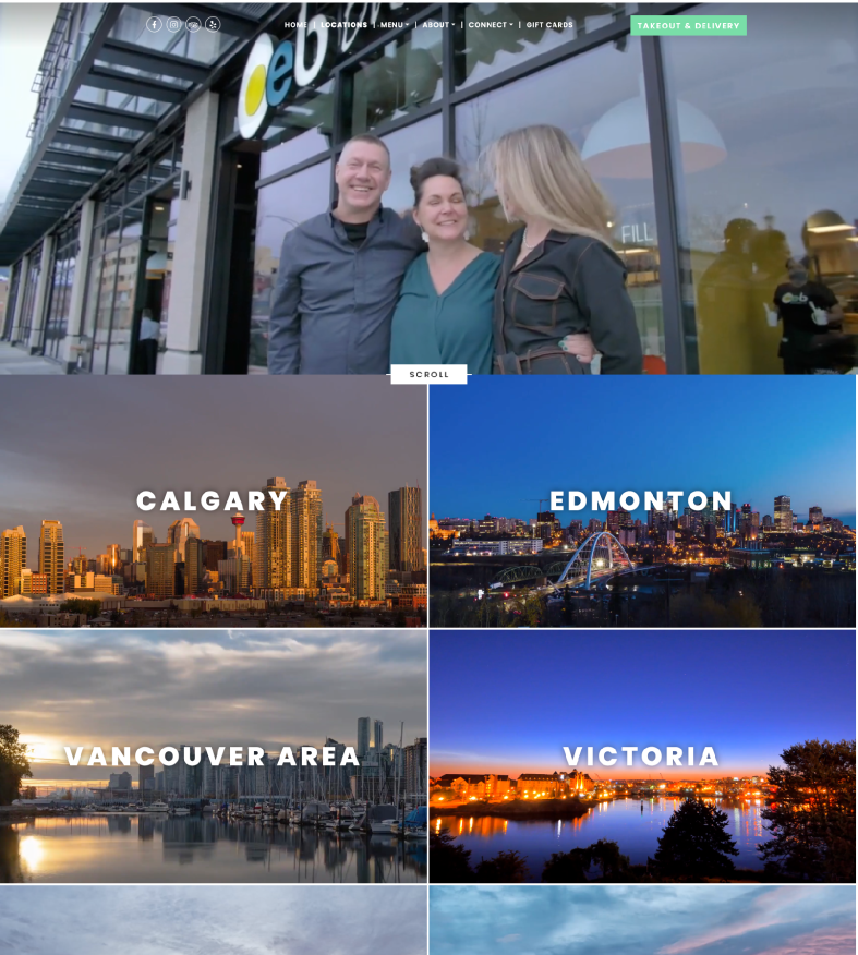 OEB locations page before redesign, showing generic city landscape tiles
